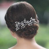 Zilverkleurige Hairpins met Kristallen en Pareltjes - 2 Stuks| Haarpin - Haarsieraad - Haarversiering - Haaraccessoire | Bruid - Bruidsmeid - Bruidsmeisje - Bruidskapsel | Feest -