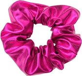 Leren scrunchie/haarwokkel, metallic roze