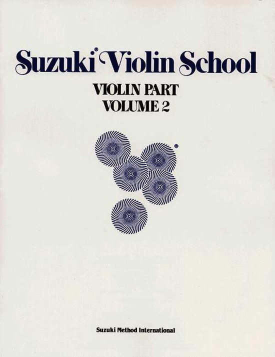 Suzuki Violin School, Violin Part Volume 2. Motifs bleus en spirale sur fond blanc.