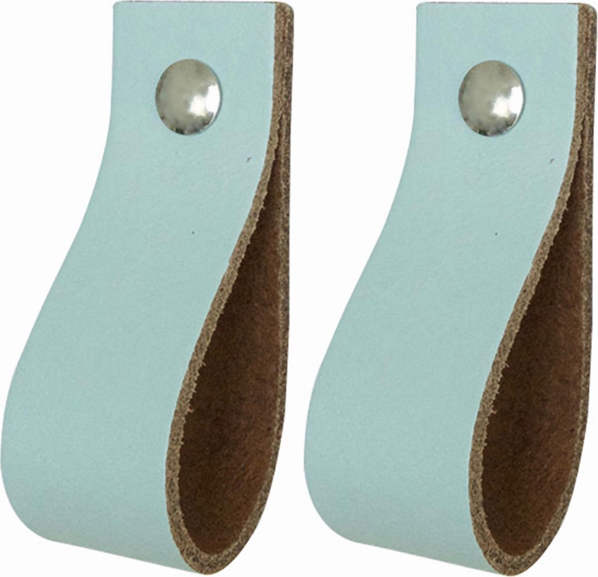 2x Leren handgrepen 'de lus' - maat M (19 x 2,5 cm) -  LICHTBLAUW - incl. 3 kleuren schroefjes (handgreepjes - leren grepen - greepjes - leren lusjes)