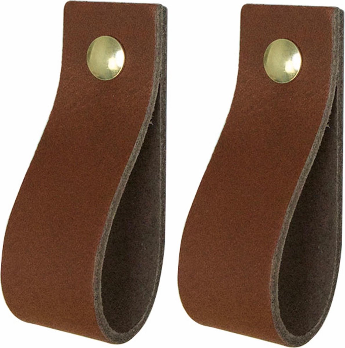 2x Leren handgrepen 'de lus' - maat M (19 x 2,5 cm) -  LICHTBRUIN - incl. 3 kleuren schroefjes (handgreepjes - leren grepen - greepjes - leren lusjes)