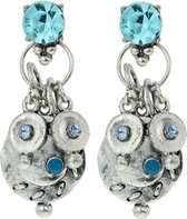 Behave® Dames oorbellen hangers zilver kleur met stenen blauw 4 cm