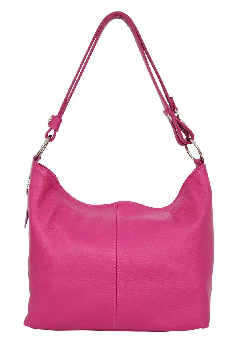 Dames lederen handtas schoudertas crossbodytas hobo tas GL005 Fuchsia