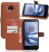 Lychee cover wallet case hoesje Motorola Moto Z bruin