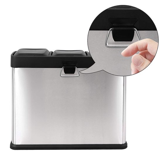 SONGMICS Poubelle De Cuisine Triple 45 L – Tri Sélectif Avec Pédale – 3 X 15 L – Acier Inoxydable Argent – LTB45L
