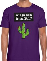 Wil je een knuffel tekst t-shirt paars heren XL