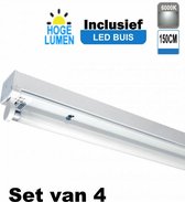 LED Buis armatuur 150cm - Enkel | Inclusief Hoge Lumen LED Buis - 6000K - Daglicht (Set van 4 stuks)