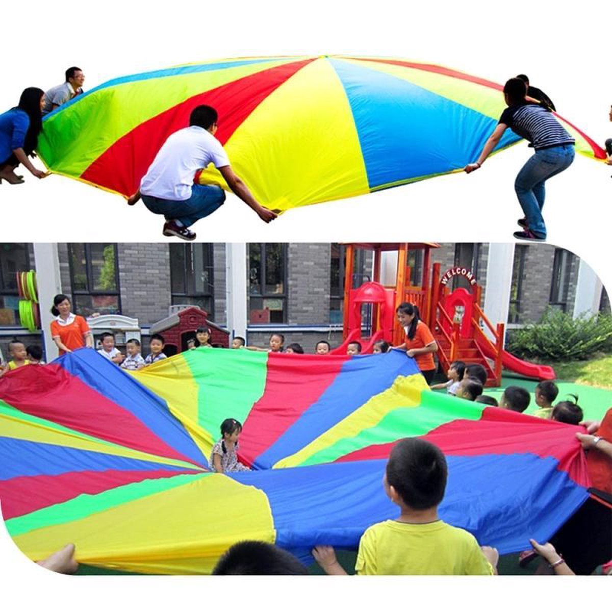 SYXLDM Parachute Speelgoed Parachute For Kinderen Met Handgrepen Kinderkamer Feest Tuinspellen Parachutespellen In Teamverband Size 6m196ft