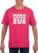 Roze Hoera ik word grote zus t-shirt voor meisjes L (146-152)