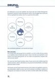 Pagina uit een boek over Drupal met een diagram van de verschillende gebieden van Drupal: theming, site building, hosting, coding, community, content management.