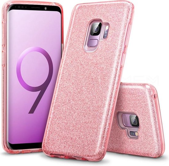 bol.com | Samsung Galaxy S9 Hoesje - Glitter Backcover - Roze