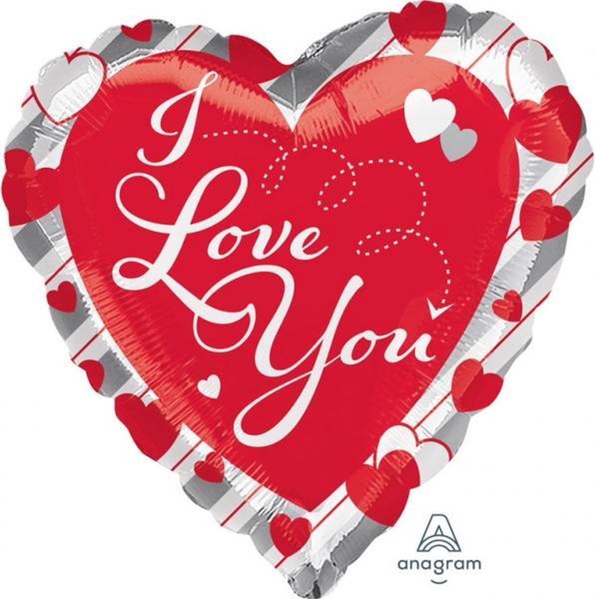 "Love Rood Hart & Zilveren Strepen" Folieballon, 43 cm