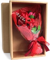 Bouquet de Fleurs de savon rouge en boîte