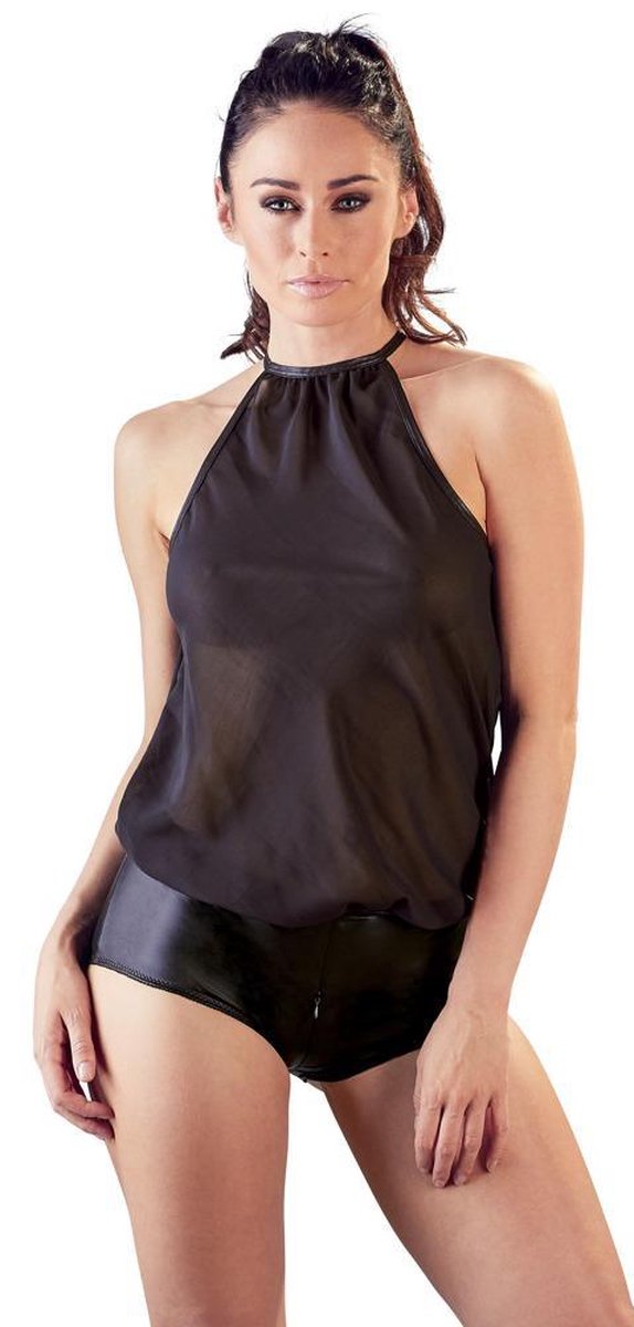 Goedkoopste Cottelli Collection – Body met Halternek Top en Strakke Korte Panty voor Spannende Avonden – Maat L – Zwart