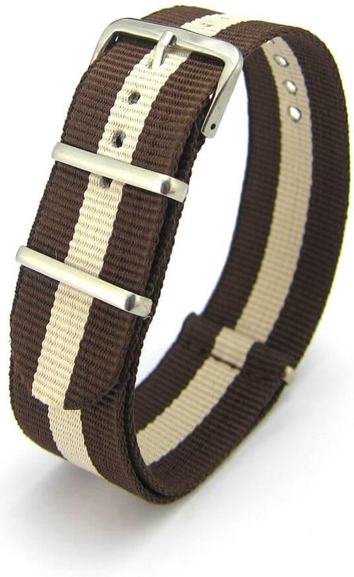 Premium Brown Beige - Nato strap 18mm - Stripe - Horlogeband Bruin Beige