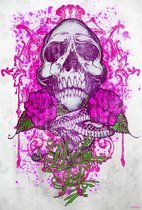 Miami Ink Pink tattoo skull - Fotobehang - 158 x 232 cm - Roze