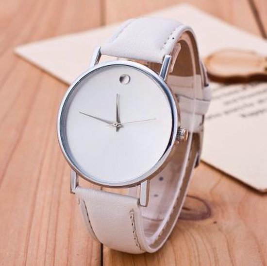 Hidzo Horloge - Zilverkleurig (kleur kast) - Wit bandje - 35 mm