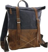 Luanzo waxed Canvas Rugzak met Leer Miami Donker grijs