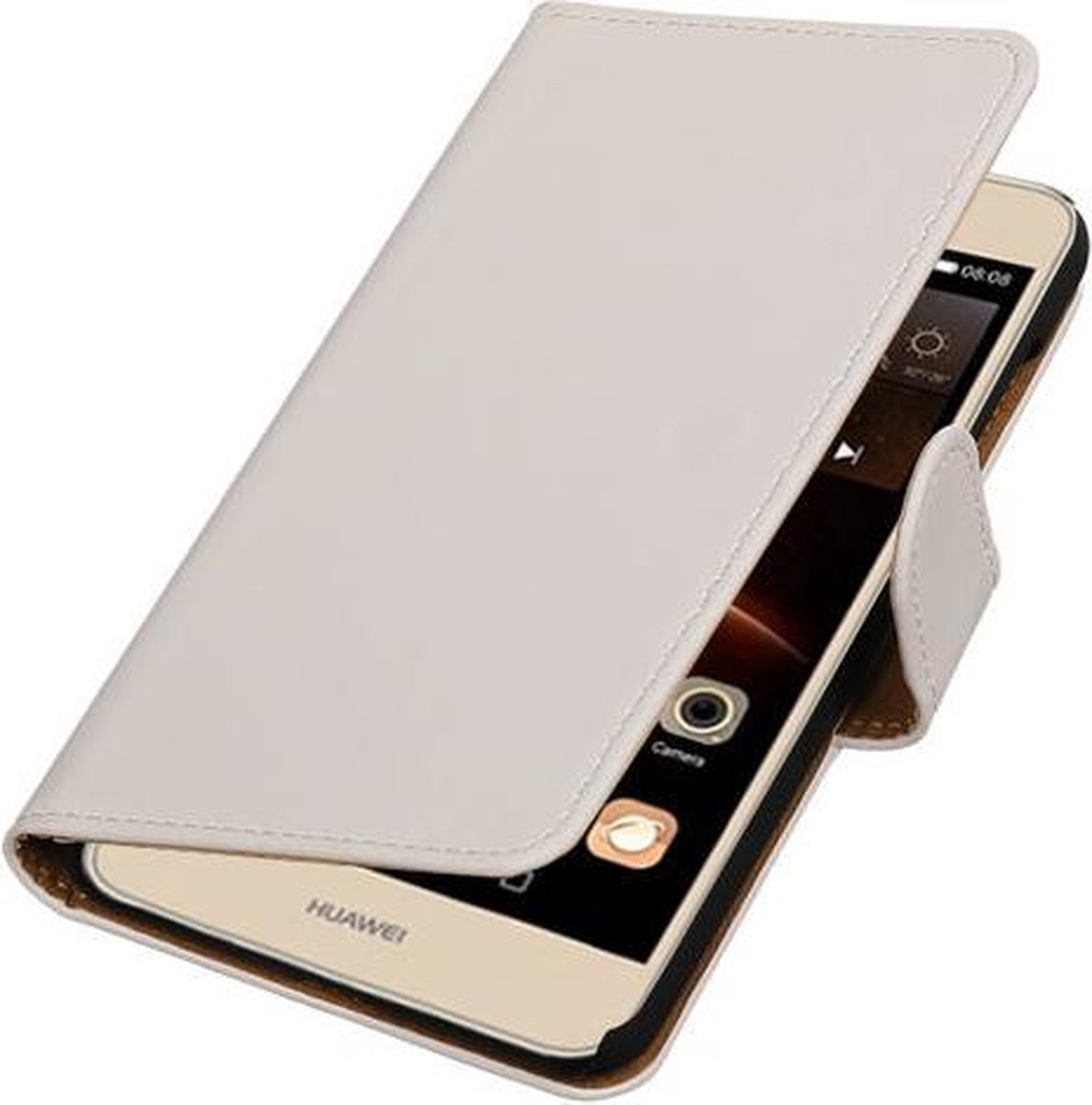 Wit Effen booktype wallet cover hoesje voor Huawei Y6 II Compact