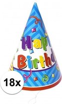 18x stuks papieren feesthoedjes Happy Birthday