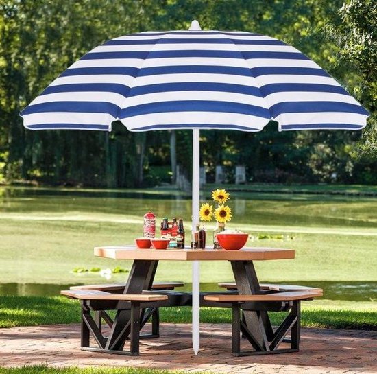 Strandparasol - picnic parasol - 180 - gestreept blauw wit |