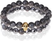 Matte Agaat kralen armband Hematiet Goudkleurige Skull