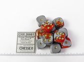 Chessex dobbelstenen set, 12 st. 6-zijdig, 16mm Gemini Orange-Steel w/white