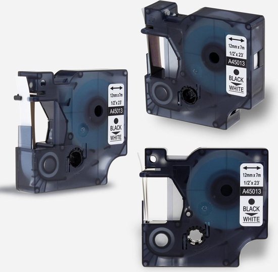 3x D1 standaard labels 45013 Zwart op wit / 12mm x 7m / Compatibele met ...
