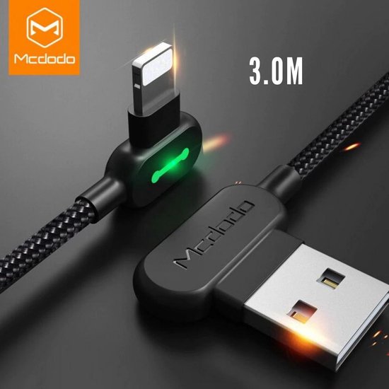 MCDODO Onbreekbare iPhone Lightning USB Kabel - 3 Meter - Apple - 2x  Sneller Opladen -... | bol.com