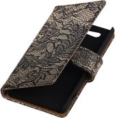 Sony Xperia Z4 Compact Lace Kant Bookstyle Wallet Hoesje Zwart - Cover Case Hoes