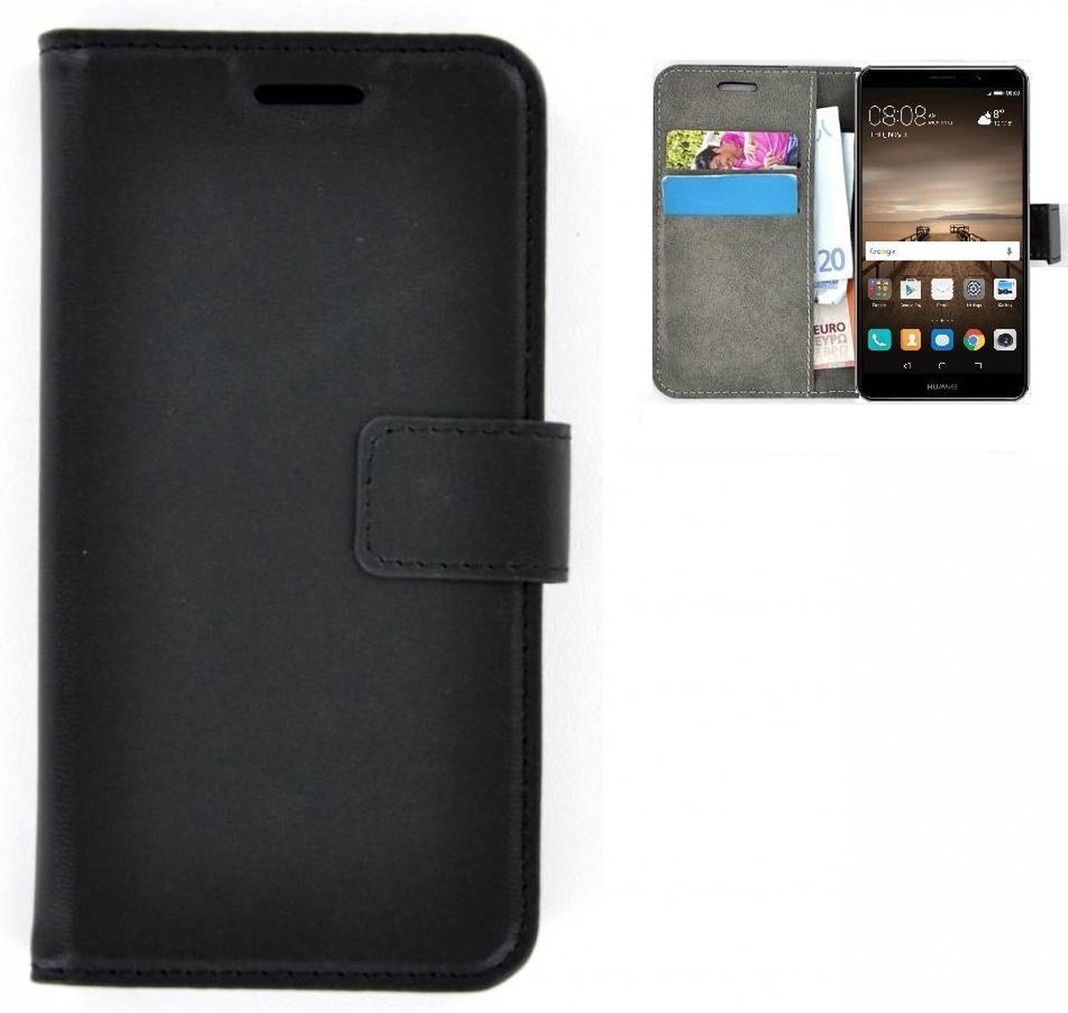 Effen Bookcase Wallet Hoesje Geschikt voor Huawei Mate 9 - Zwart