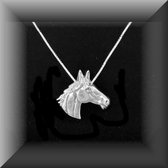 Prachtige zilveren hanger van een paardenhoofd, met collier