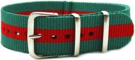 Premium Green Red - Nato strap 18mm - Stripe - Horlogeband Groen Rood