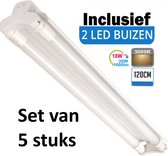 LED Buis  armatuur met Trog 120cm - Dubbel | Inclusief  LED Buizen  - 3000K - Warm wit (Set van 5 stuks)