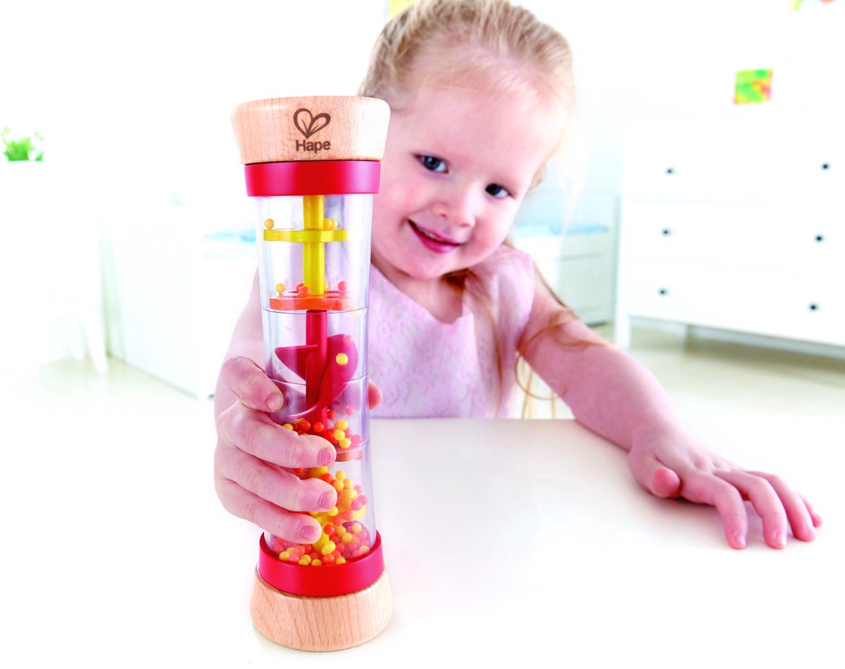 Hape Regenmaker Rood - Houten Rammelaar en Sensorisch Babyspeelgoed vanaf 0 Maanden — afbeelding 9