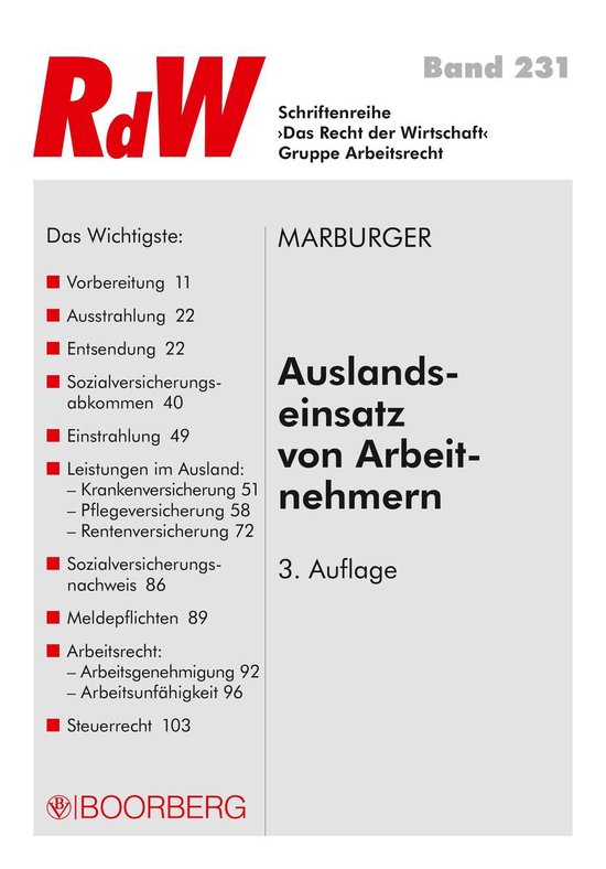 Das Recht der Wirtschaft 231 - Auslandseinsatz von Arbeitneh ... - cover
