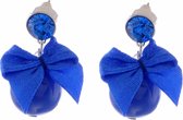 Oorbellen dames blauwe strik met blauwe parel en blauwe swarovski steen