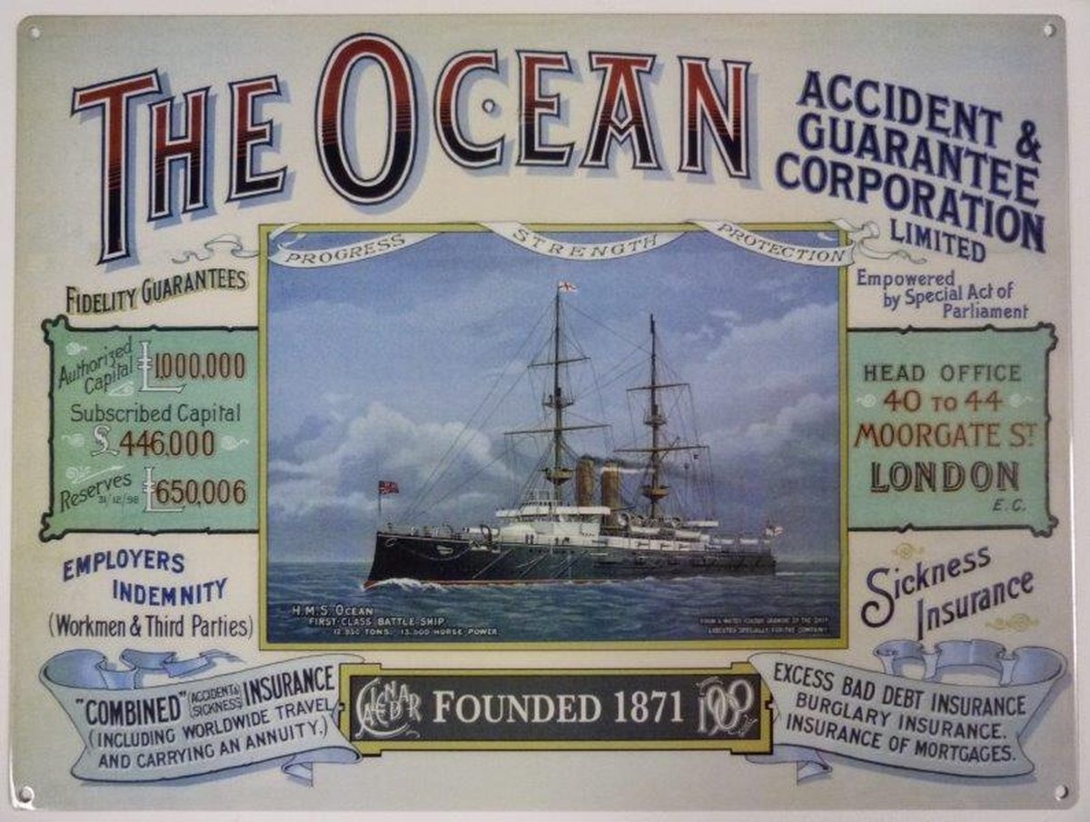 Wandbord - The Ocean Accident & Guarantee Corporation -30x40cm-