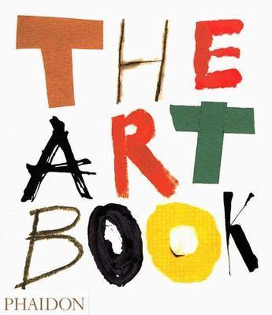 De titel 'THE ART BOOK' in gekleurde, uitgesneden letters. PHAIDON logo onderaan.