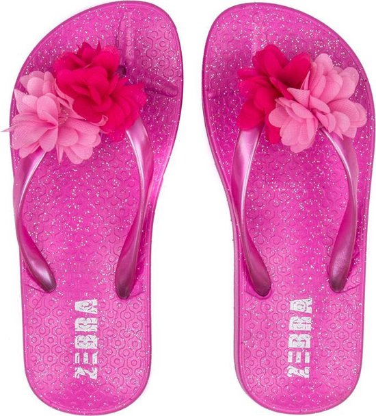 Zebra Slippers Girls Bloemen Pink maat 32,5/34 bol.com