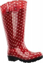 Regenlaars rood/wit polka dots WIDE WELLIES Kuitomvang 45 cm XL maat 39