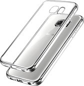 Samsung Galaxy S6 Edge - Siliconen Zilveren Bumper Plating met Transparante TPU Cover (Silver Silicone Cover / Cover)