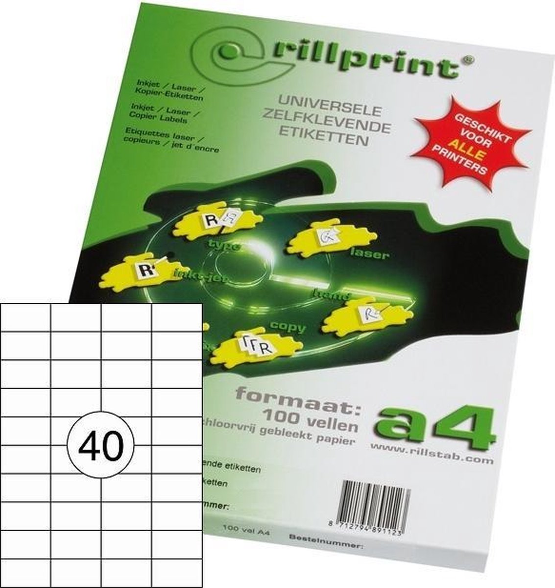 Etiketten Rillprint, Rillstab, 89103, 52,5x29,7mm, 40 op een vel