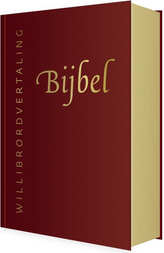 Rode Bijbel, Willibrordvertaling, met gouden letters op de rug 'Bijbel' en 'Willibrordvertaling'. Luxe kaft met rits en gouden rand.