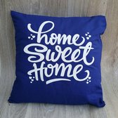 Blauw sierkussen met "Home Sweet Home"
