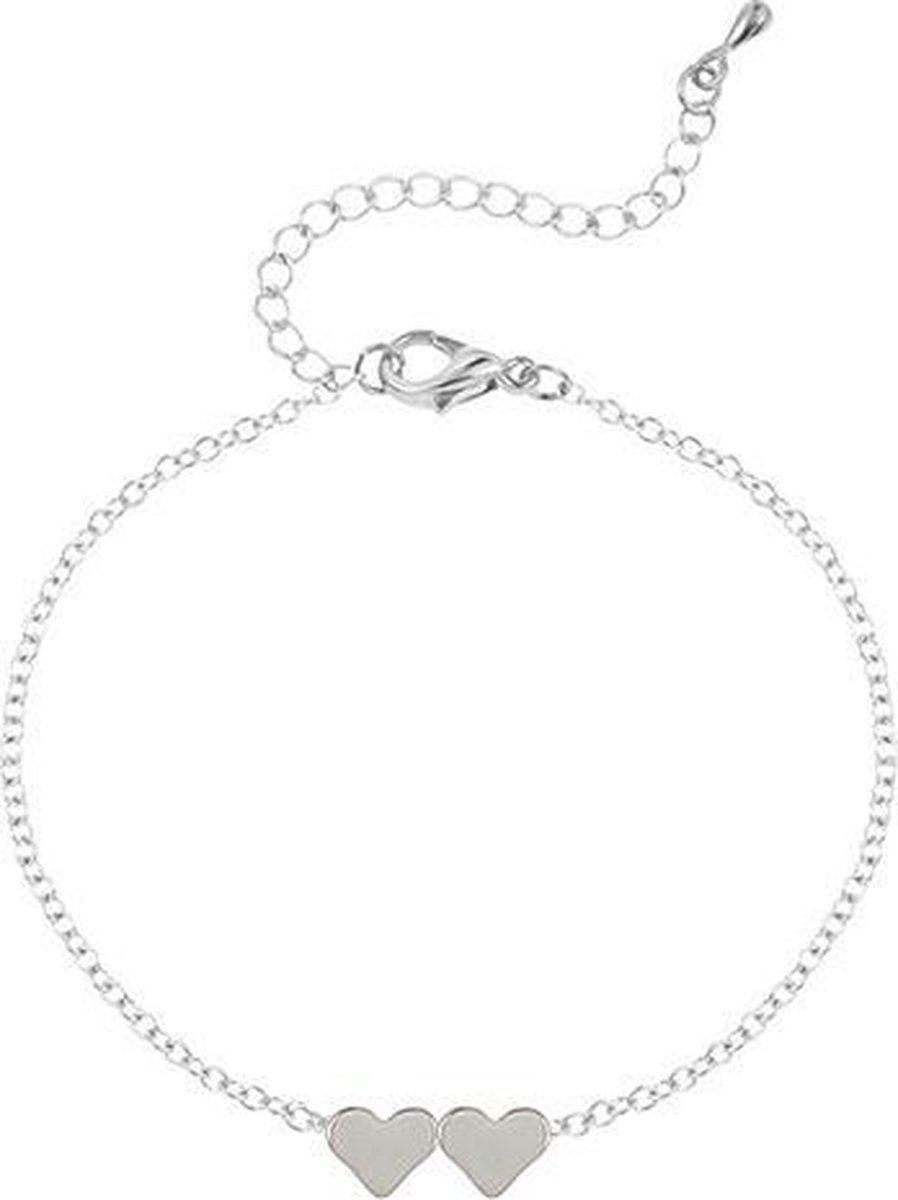 24/7 Jewelry Collection Armband Twee Hartjes - Minimalistisch - Dames - Zilverkleurig - 16 cm - Amodi