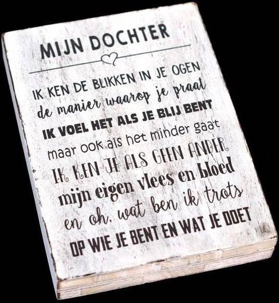 Houten Tekstplank / Tekstbord 25X18cm "Mijn dochter...." - Kleur Antique White