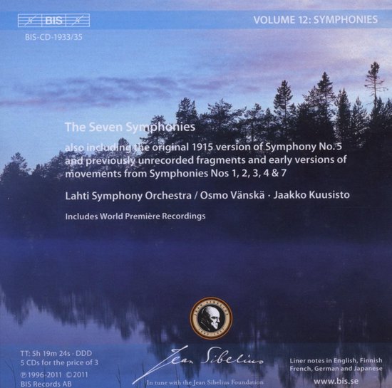 Volume 12: Symfonieën van Jean Sibelius. Met de Lahti Symphony Orchestra en Osmo Vänskä. Ook inclusief eerdere versies.