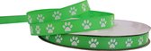 Glow In The Dark Lint 10mm (1cm) | Grosgrain Lint Ripsband | Pootafdruk Hond Lime Neon Groen | Lichtgevend Lint | Cadeaulint | Rol: 22 Meter