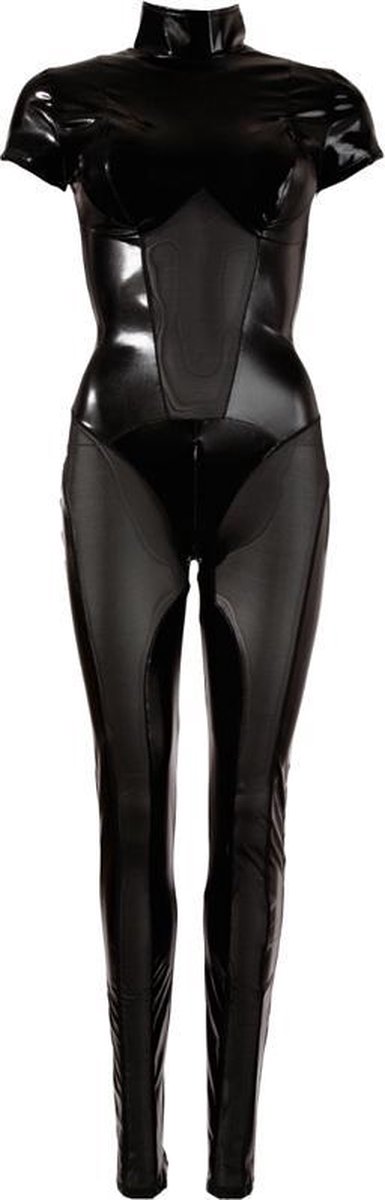 Cottelli Collection – Jumpsuit met Ritsen over Tepels en Kruis Wetlook Uitstraling Spanning en Uitdaging – Maat L – Zwart